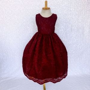 Like new.  Handmade Burgundy Red French Lace Sleeveless Dress for flower girl